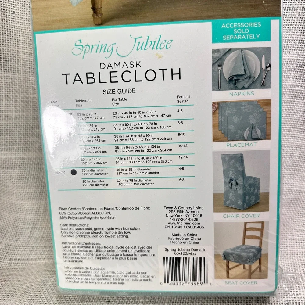 Spring Jubilee‎ Damask Tablecloth Mist Teal Floral 60x120 Oblong Seats 10-12 NEW